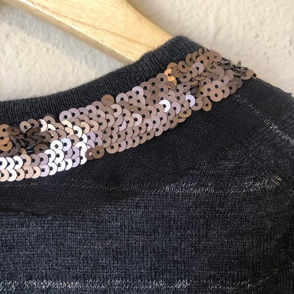 Ann Taylor Loft Wool Cardigan Women’s Small Sequin Striped Gray Sweater Metallic - Picture 5 of 6